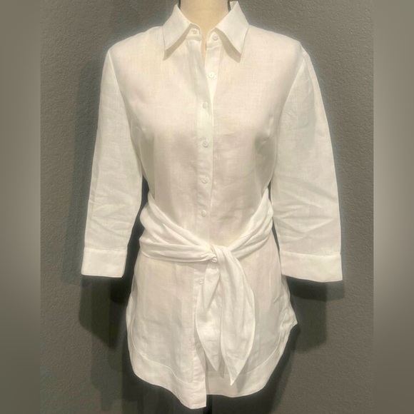 Go Silk White 100% Linen 3/4 Sleeve Button Up Size 2X - Picture 1 of 6